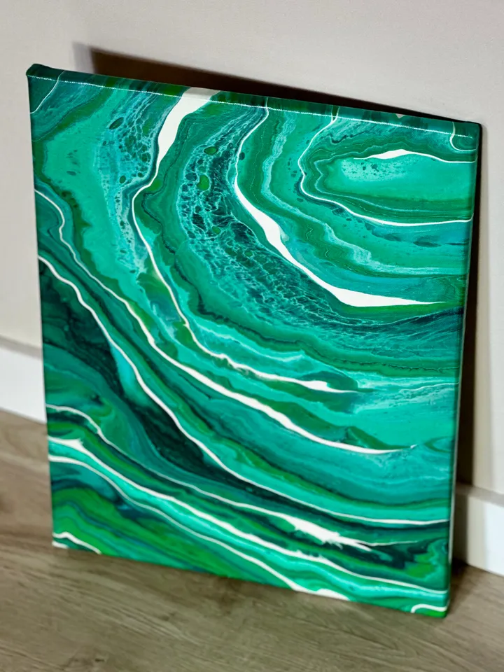 "Emerald" original abstract painting, fluid acrylic, abstract modern art