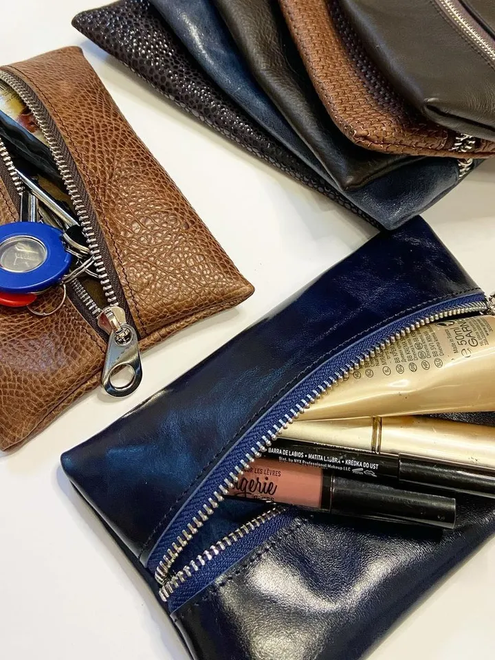 Leather cosmetic bag