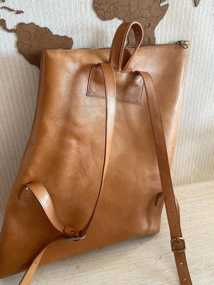 A leather backpack