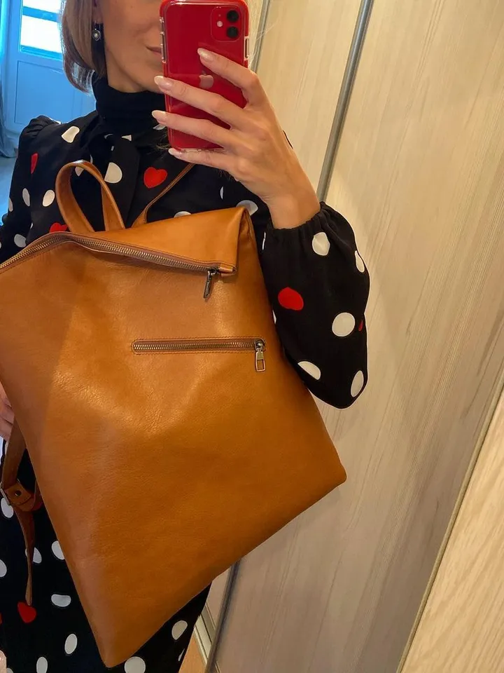 A leather backpack