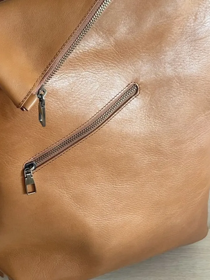A leather backpack