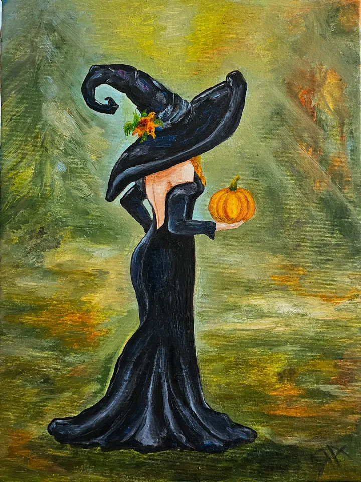 Haloween witch | Oil painting | 18×24 cm