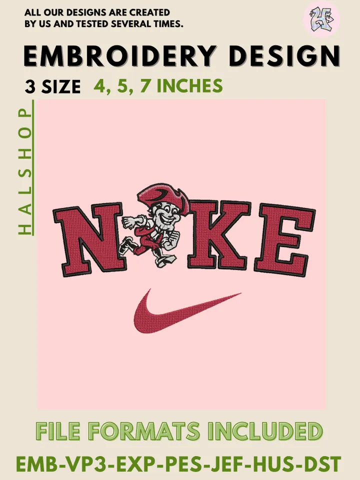 NCAA Massachusetts Minutemen Nike Logo Embroidery File | Machine Embroidery Design | 3 Sizes, 6 Formats | NCAA Teams