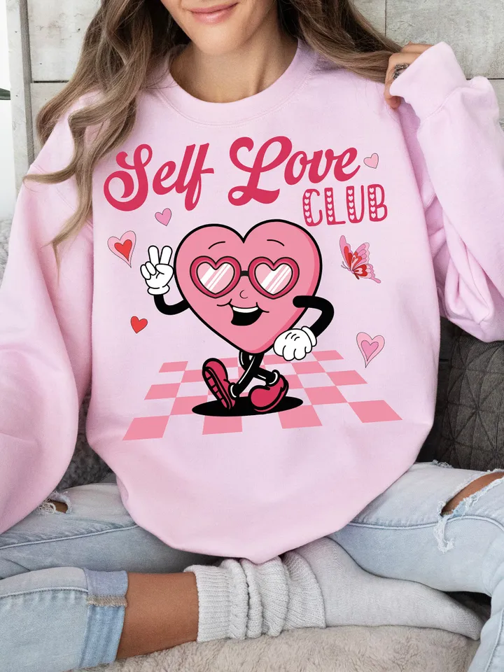 Self love club png, groovy Valentine day png, retro valentine png, Valentines Trending Png digital, xoxo retro png, trendy vday tshirt png