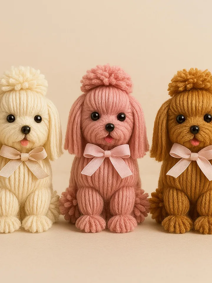 DIY Yarn Dog Pattern, Easy Yarn Craft Tutorial for Adorable Handmade Dog Decoration Figures, Great Gift Idea for Crafters