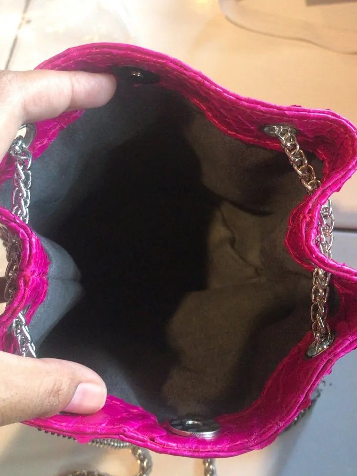 Genuine python skin bucket fuchsia chain bag / designer women purse / bright soft bag / exotic leather bags free shipping | gift for her