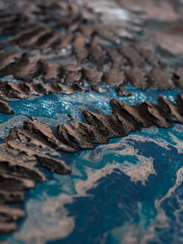 Waterscape wall art | Modern Abstract Sea Painting | 3D Effect Acrylic Art on MDF Board | Handmade Artwork | Blue Square painting | Modular painting