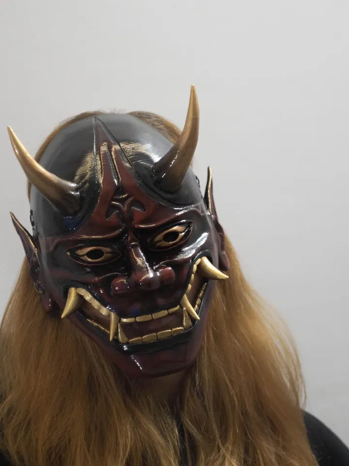 Hannya Mask, Traditional Japanese Hannya Mask, red oni mask, tengu mask, kabuki mask, japanese demon mask, japanese theater, demon mask