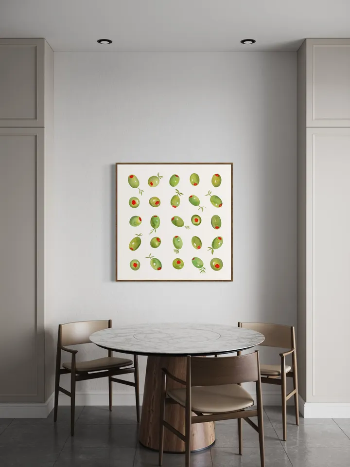 Olive Branch Watercolor Painting, Olive Wall Art, Italy Wall Art, Kitchen Poster, Green Food Art, Olive Kitchen Decor, Minimal Plant Print