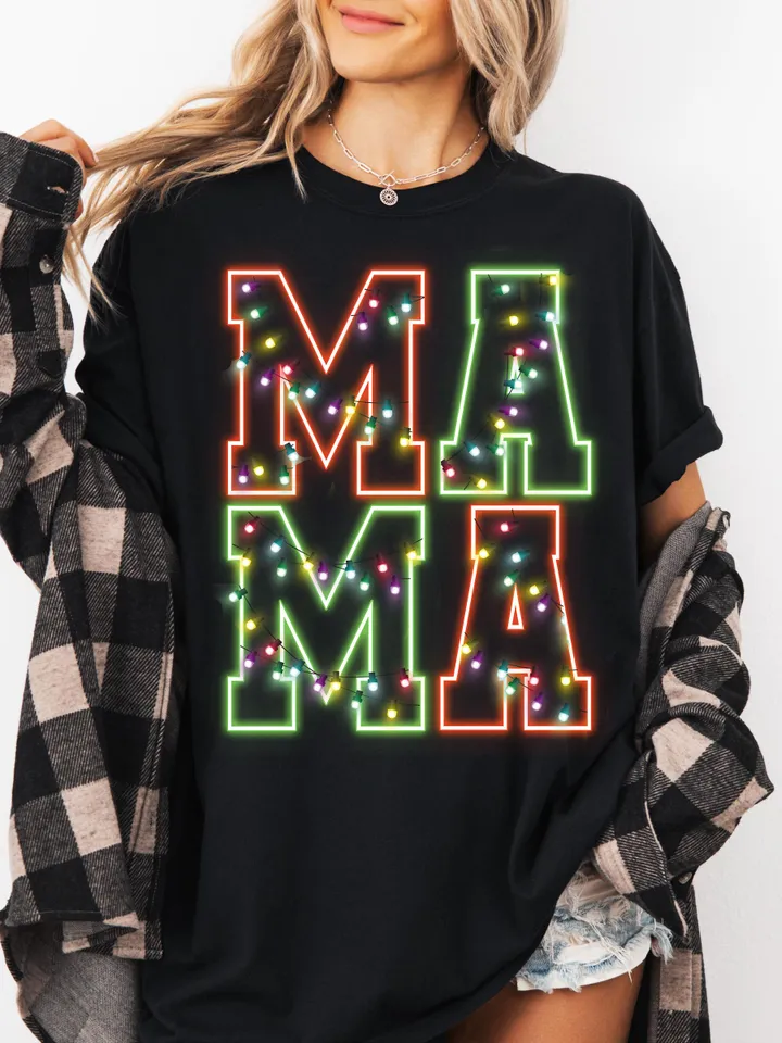 Neon Christmas Mama Shirt Sublimation Christmas PNG Mama PNG Christmas Lights Sparkly PNG Neon Christmas png