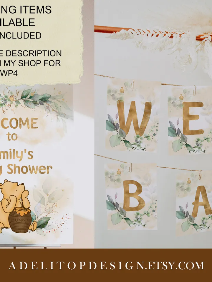 Classic Winnie Pooh Baby Shower Invitation; Girl Baby Shower Template; Gentle Rose Baby Shower Invite; Honey Bear Invite; Winnie Templat