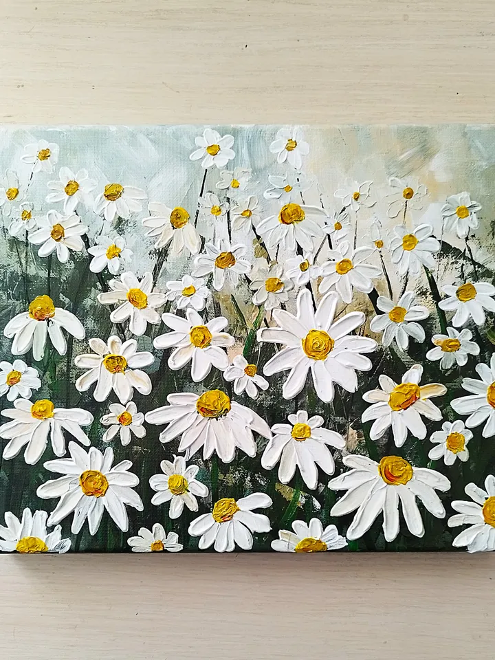 Daisies Acrylic Textured Painting Landscape Art Impasto Flowers