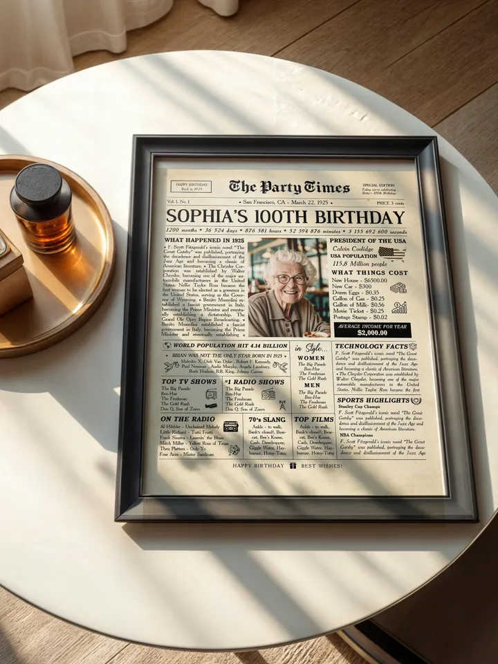 100th birthday newspaper poster for grandma born in 1925 back in 1925 printable sign personalized 100th birthday gift vintage style