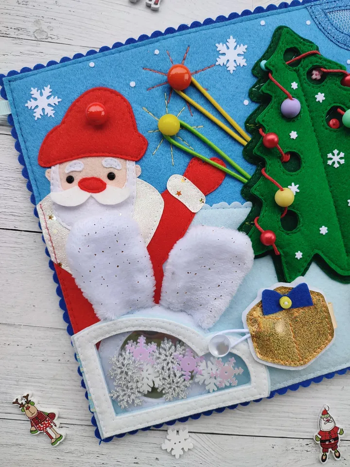 Christmas Quiet Book Pattern pdf, Felt book pattern, Santa Claus pattern, Baby activity book svg, Sensory book kids, felt sewing pattern