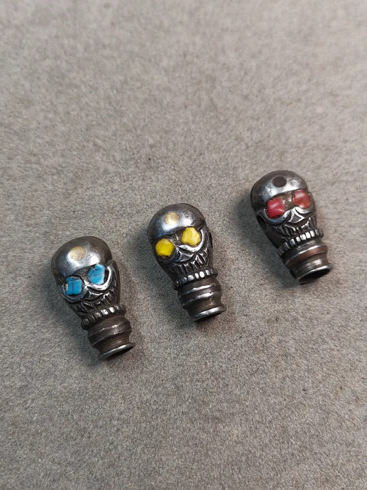 Gandhanra Tibetan Cold Iron Guru Bead,Skull Shape T-drilled 3-Hole Prayer Bead,Mala Bead,Connector Bead for Buddhist Bead Accessories