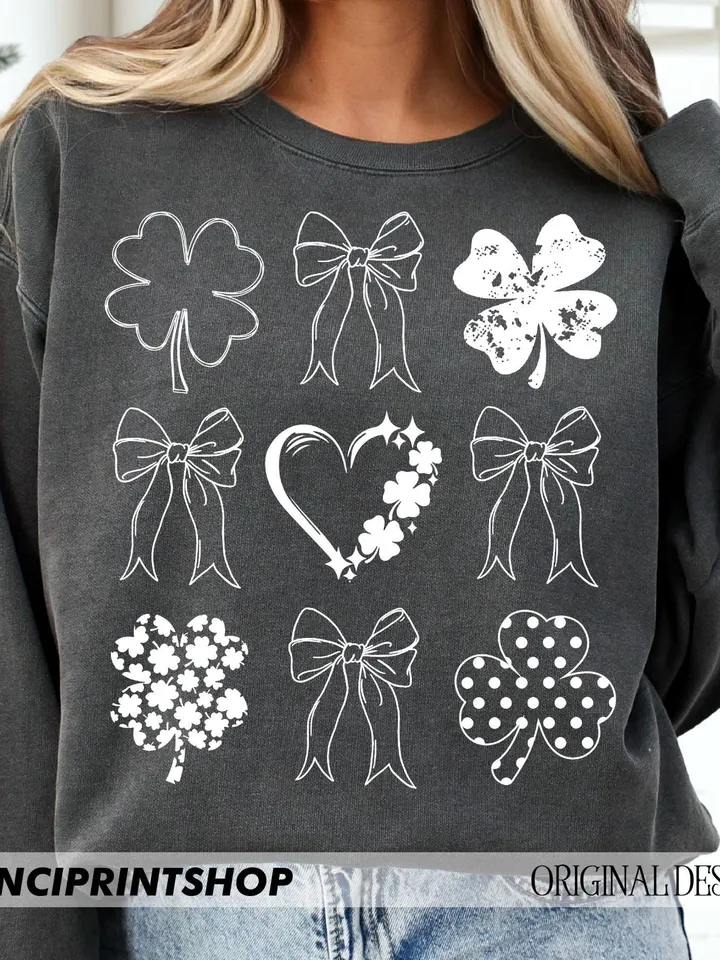 St Patrick's Coquette Shamrock Png, St Patrick's Day Png, St Patrick's Bow png, Lucky png, St Patrick's Shirt png, Doodle clover, Shamrock