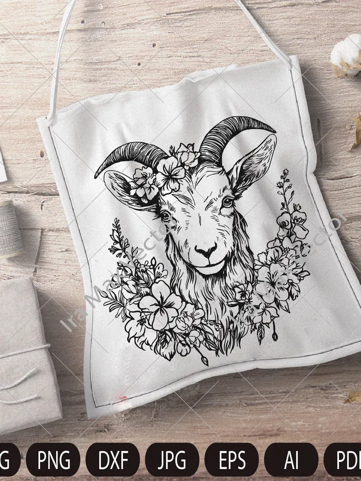 Floral Goat SVG file, Goat with Flower Crown SVG,Goat cut file, Animal Face, Floral Crown, Farm Animals, I love goats shirt svg file