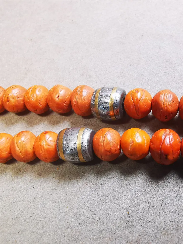 Gandhanra Handmade Tibetan Mala Spacer Beads,Cold Iron Stripe Dzi Marker Beads for Prayer Beads Necklace Accessories,0.35" × 0.35"