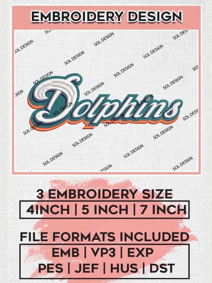 Miami Dolphins Wordmark Logo Embroidery Design Files, NFL Dolphins, NFL Logo Embroidery Files, NFL Miami Dolphins Machine Embroidery Design, Digital Download