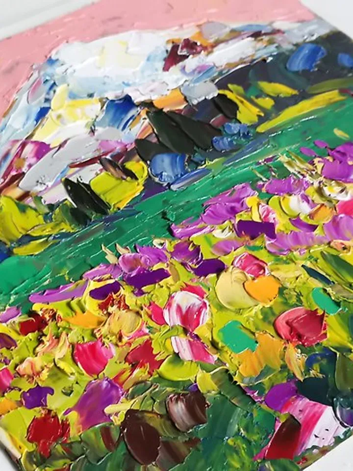 Mount Fuji Original Art Impasto Oil Painting landscapes Art Flower by Verafe