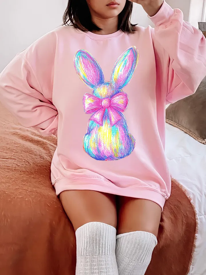 Colorful Glitter Brushstroke Bunny Easter png, Easter png, Bunny Bow png, Bunny png, Easter kids png, Girls Easter Png, Preppy Easter Png