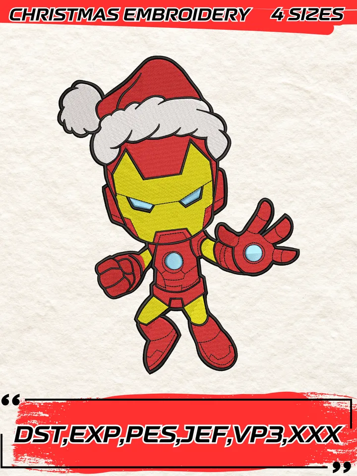 Santa Ironman Embroidery Design,Christmas Embroidery Design,4 Sizes, Digital Download
