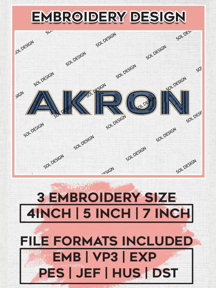 NCAA Akron College Team Writing Logo Embroidery Design Files, NCAA Akron Zips Machine Embroidery, NCAA Teams, 3 sizes, NCAA Machine embroidery designs, Digital Download