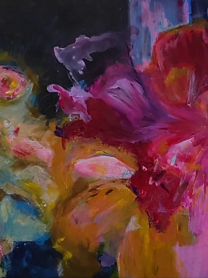 "Flowers Impress" still life acrylic, oil, canvas on stretcher 100x75cm (40x30inch)