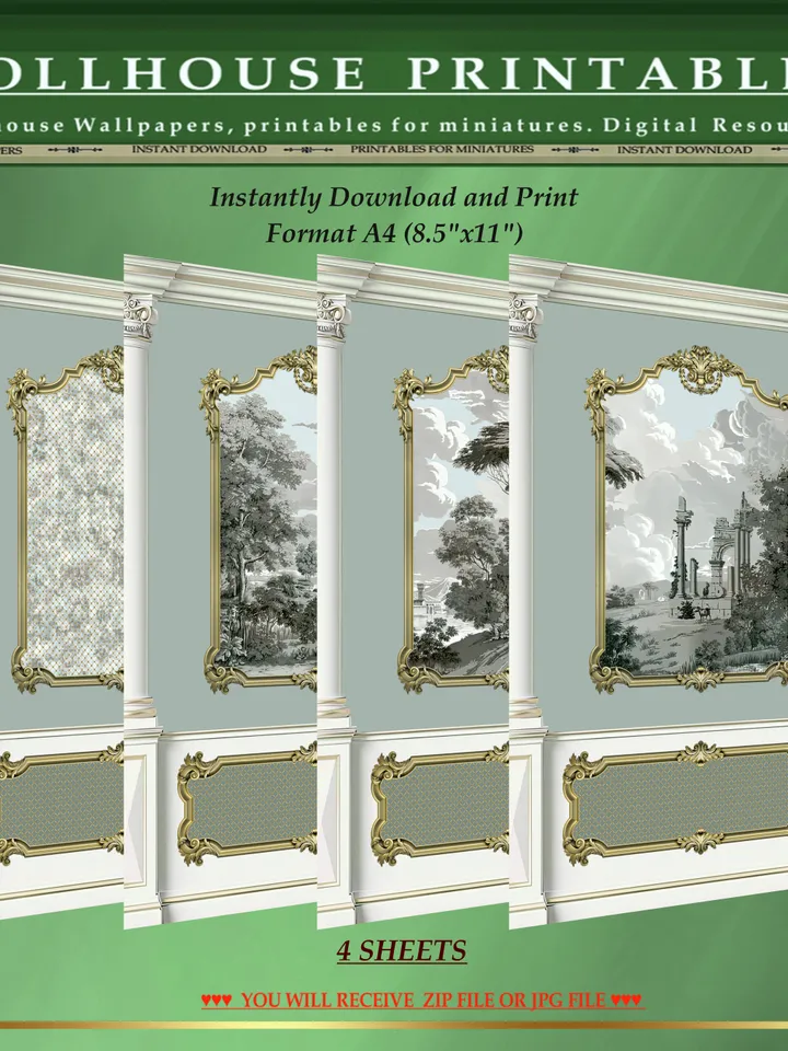 Wallpapers- Set 17-v4 | Printables for Dollhouses and Unique Miniature Projects | Digital Downloads | in Scale 1/12th