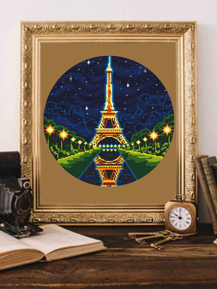 Eiffel Tower cross stitch pattern PDF download Night France Paris cross stitch Modern nature starry sky stitch chart DIY Home decor #E4