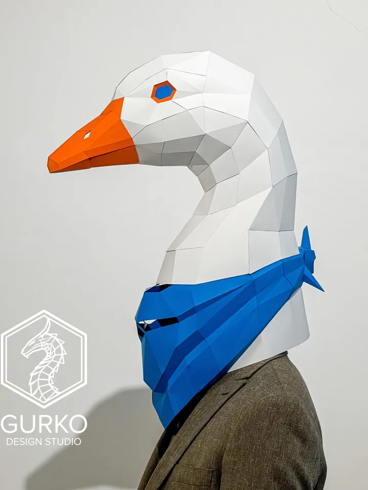 Goose Mask Papercraft, Bird, Digital Template, PDF Download, Gurko, 3D Low Poly Animal Mask, DIY Origami, Pepakura, Paper Mask, DIY Costume