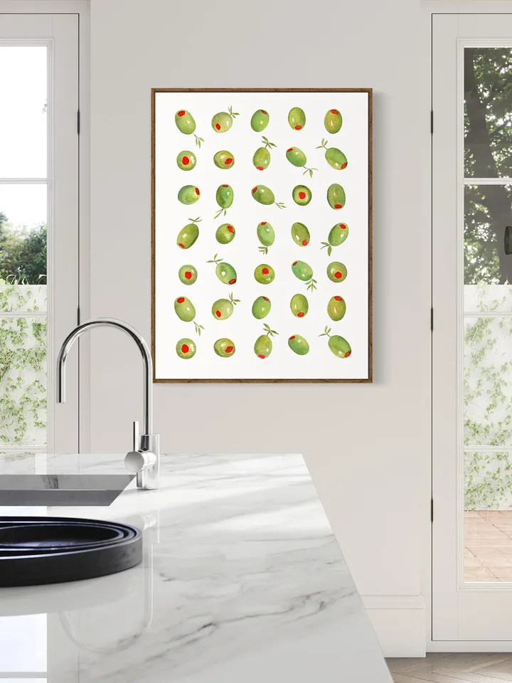 Olive Branch Watercolor Painting, Olive Wall Art, Italy Wall Art, Kitchen Poster, Green Food Art, Olive Kitchen Decor, Minimal Plant Print