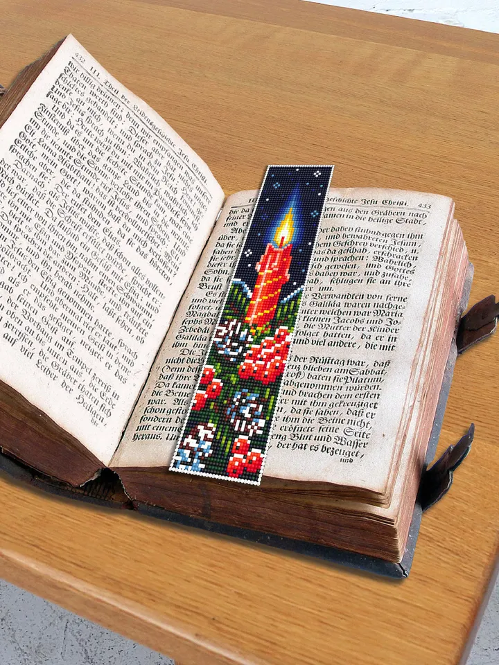 Christmas bookmark cross stitch pattern digital PDF Handmade bookmark embroidery beginner Christmas candle cross stitch Book lover gift #B38