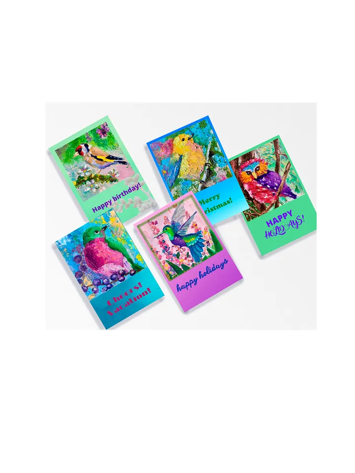 Greeting cards with birds, set of cards from my original paintings, funny birds on a printable card, digital download