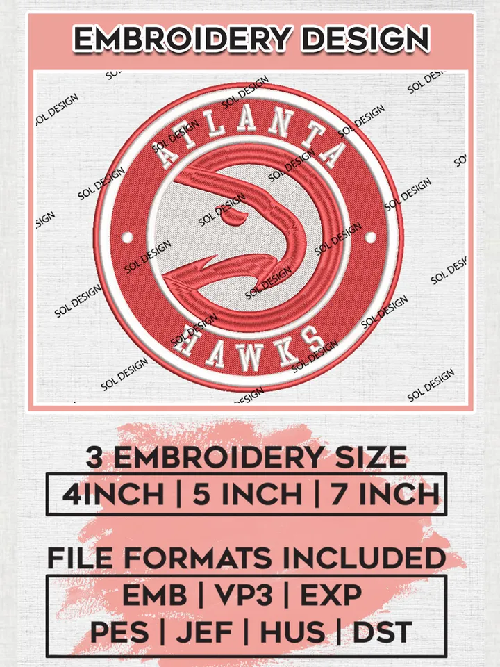 Atlanta Hawks NBA Basketball Team Logo Embroidery Design, NBA Atlanta Hawks Logo Embroidery Files, Basketball Team Machine Embroidery, Machine Embroidery Design