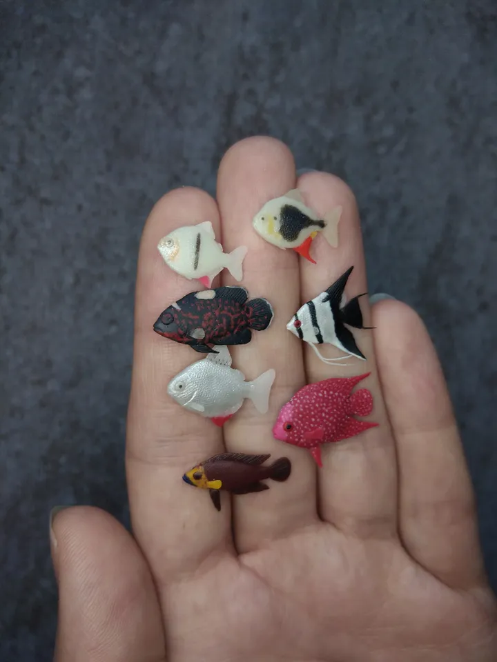 Set of miniature clay freshwater fish, tiny fish for diorama, dollhouse or resin art