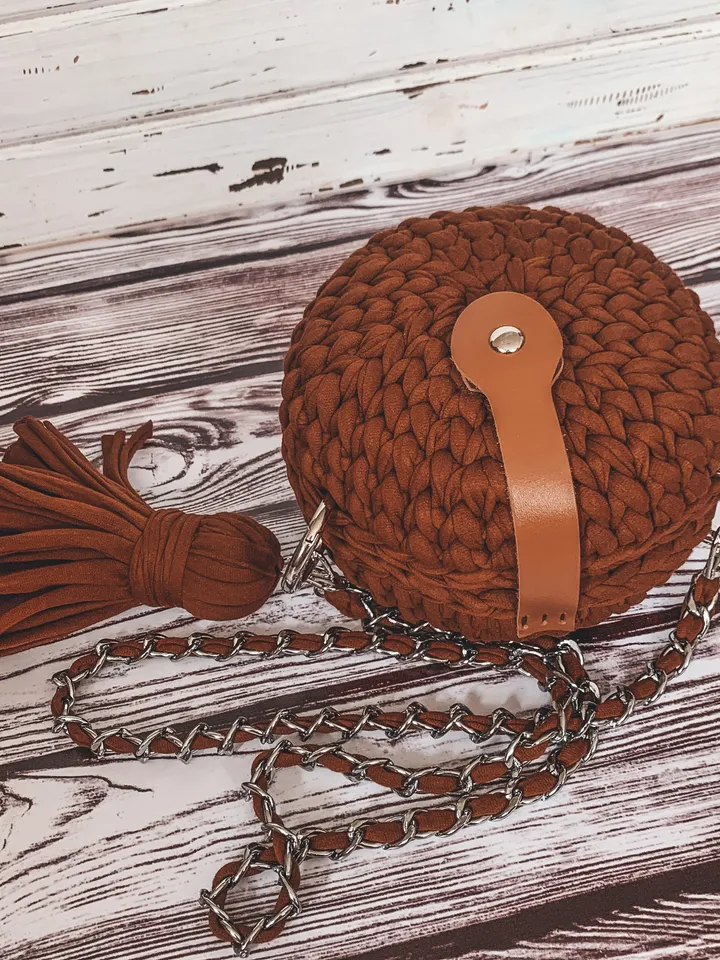 Crochet pattern round bag with t-shirt yarn, PDF digital instant download, video tutorial