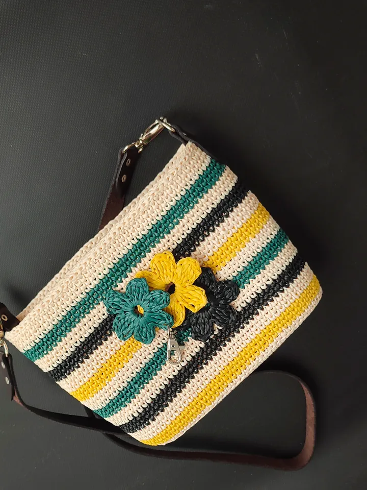 Summer Straw Crossbody - Raffia Bag for Women - Small Handbag - Genuine Leather Belt