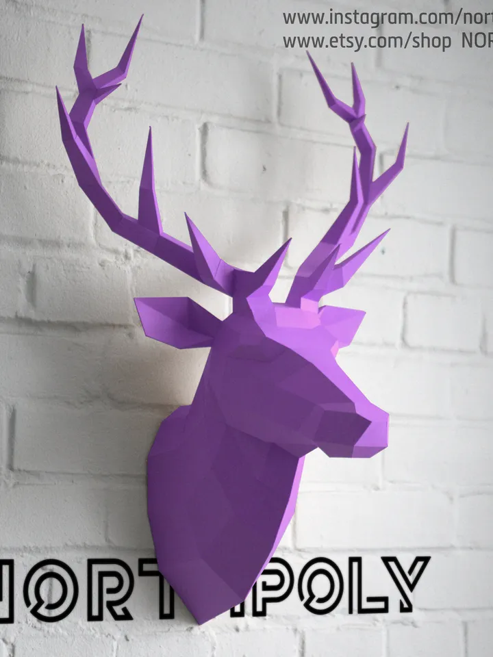 Papercraft Deer Head 2, Digital Template, PDF Download, Gurko, 3D Low Poly, Pepakura, DIY Origami Sculpture, Paper Decor, DIY Gift