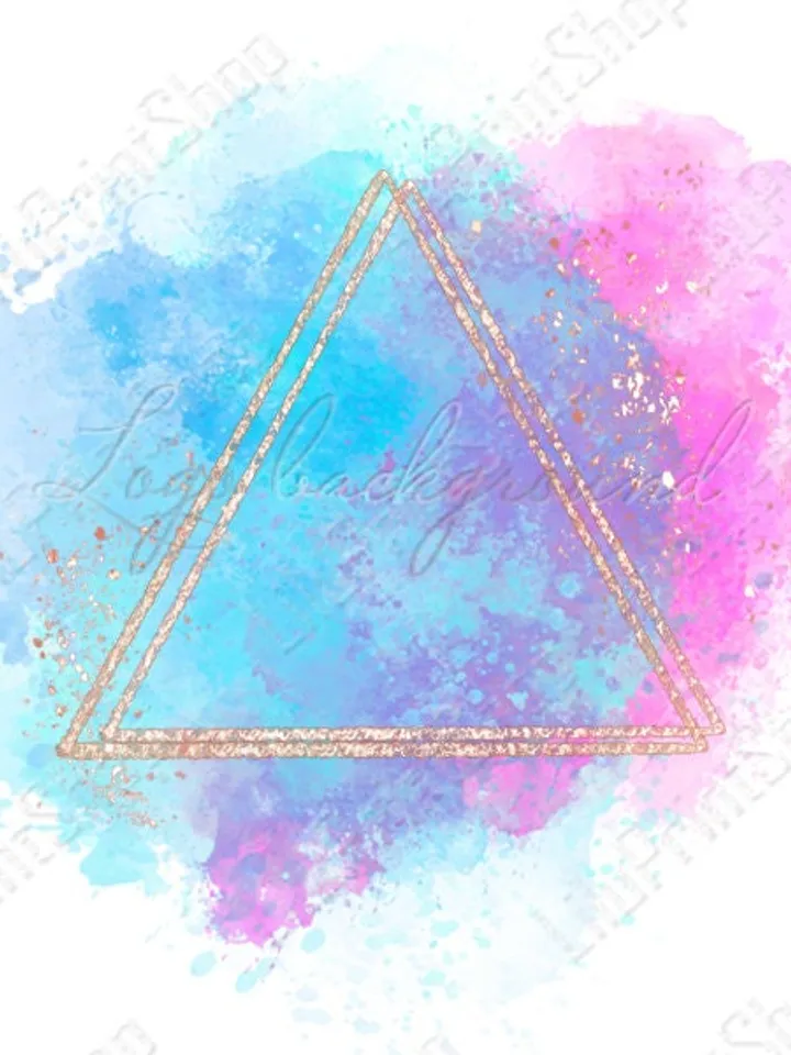 Blue and pink Logo Background Png Watercolor logo design with rose gold triangular frame and Gold confetti. Digital instant download