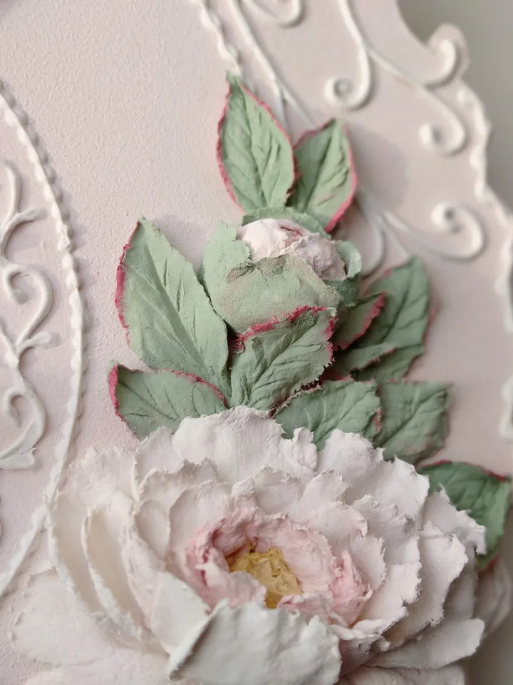 Pink wall clock with voluminous white peonies Silent wall clock for bedroom or nursery Gift for Christmas, Birthday, Mother's Day, Wedding, Housewarming