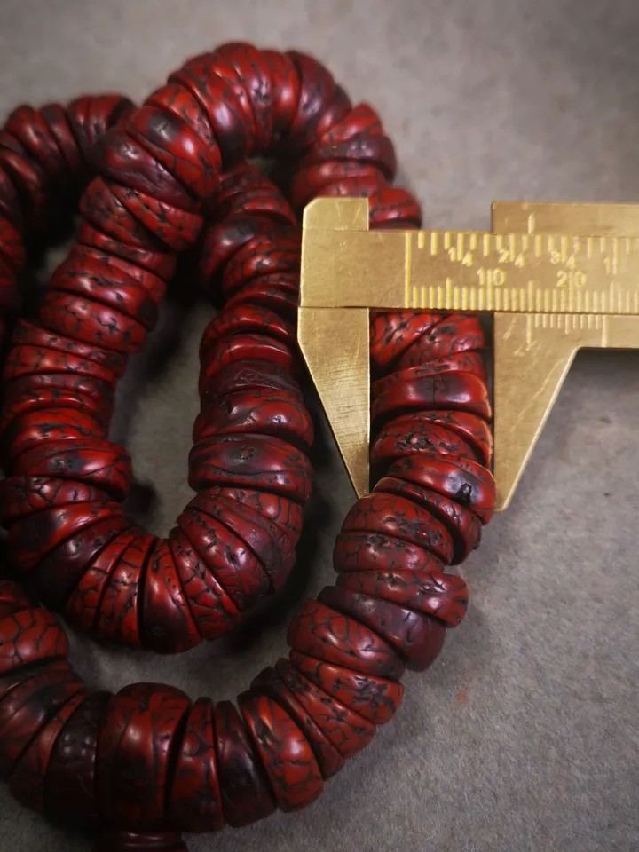 Gandhanra Antique 108 Bodhi Bead Mala,Old Prayer Beads Necklace,Miter Cut 15mm