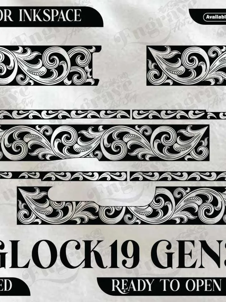 Glock19 Gen3 Scroll Design,lasercut,laserengraving,fiberlaser,engravingfiles,metalart