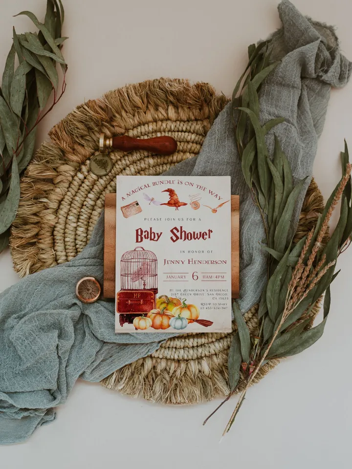 Wizard Baby Shower; Magic School Baby Shower; Pumpkin Harvest Invitation; Autumn Wizard World Baby Shower; Fall; Editable template canva;