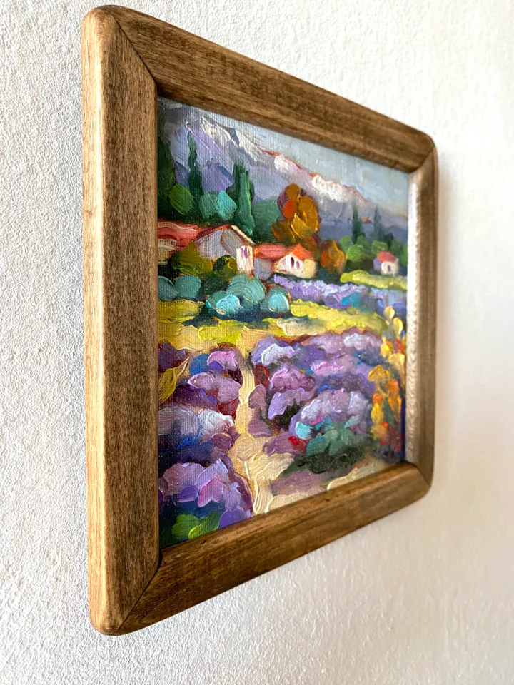 Lavender Fields Painting Tuscany Original Art Landscape Oil Painting Impasto Small Artwork 6x6 Tuscan Serenity Painting Wild Flowers
