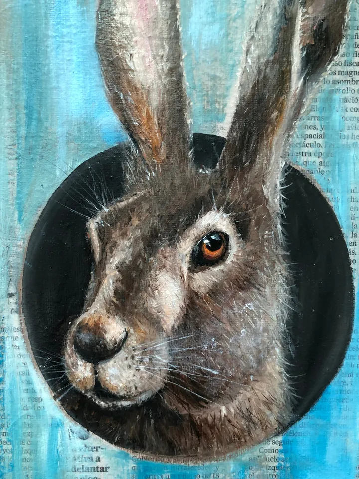 Rabbit Original Painting Animal Oil Art Hare Painting Animal Artwork