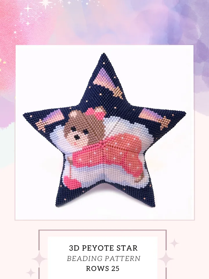 Beading Pattern Teddy Bear, 3D Peyote Star Christmas Ornaments, Beaded Star Tutorial