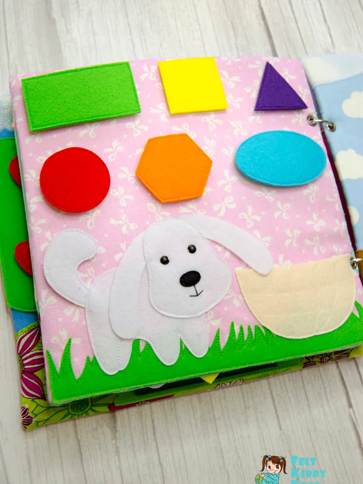 Quiet book page, Geometric figures with Dog, PDF sewing pattern, SVG files