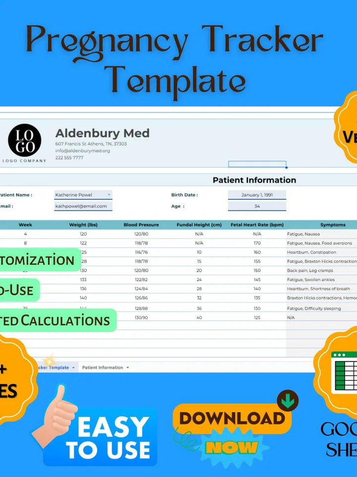 Pregnancy Tracker Template, Editable Google Sheets Digital Download, Easy-to-Use Pregnancy Journal, Week-by-Week Baby Tracker