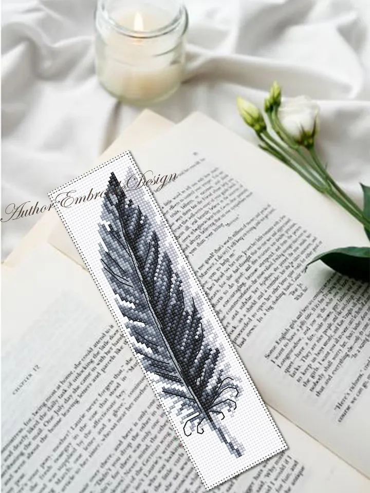 Black feather bookmark cross stitch pattern PDF download Feather cross stitch chart, Simple bookmark pattern digital PDF Bird bookmark #B294